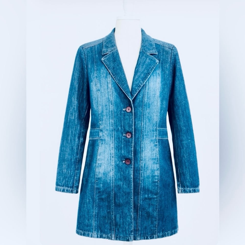Halogen. Y2K. Long Faded Denim Jacket. Womens L. Free-Spirit. Vintage inspired. - Picture 2 of 4